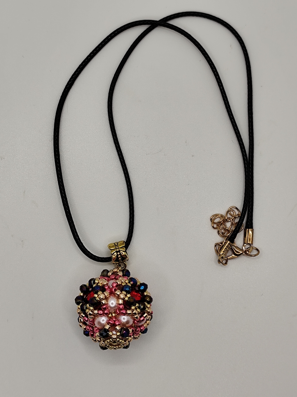 Handmade Pink and Gold Crystal Bead Pendant Necklace - Picture 2 of 8